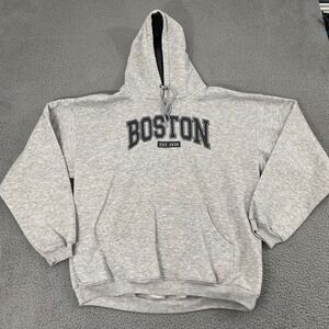 VTG Boston Hoodie Men XL Gray Tipsy USA Destination Pullover